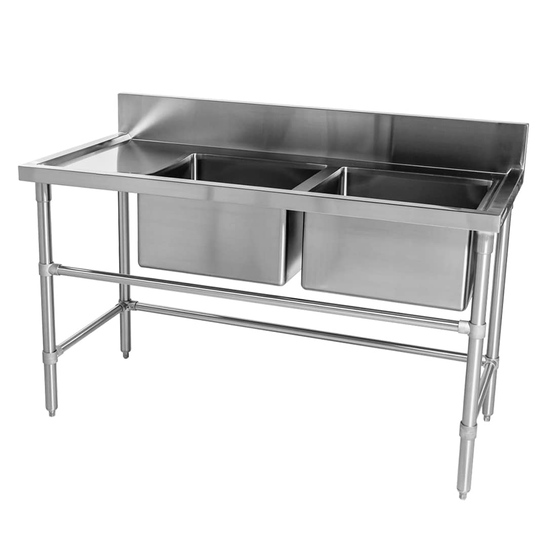 Double Bowl Stainless Restaurant Sink – Left Bench, 1500 x 700 x 900mm high