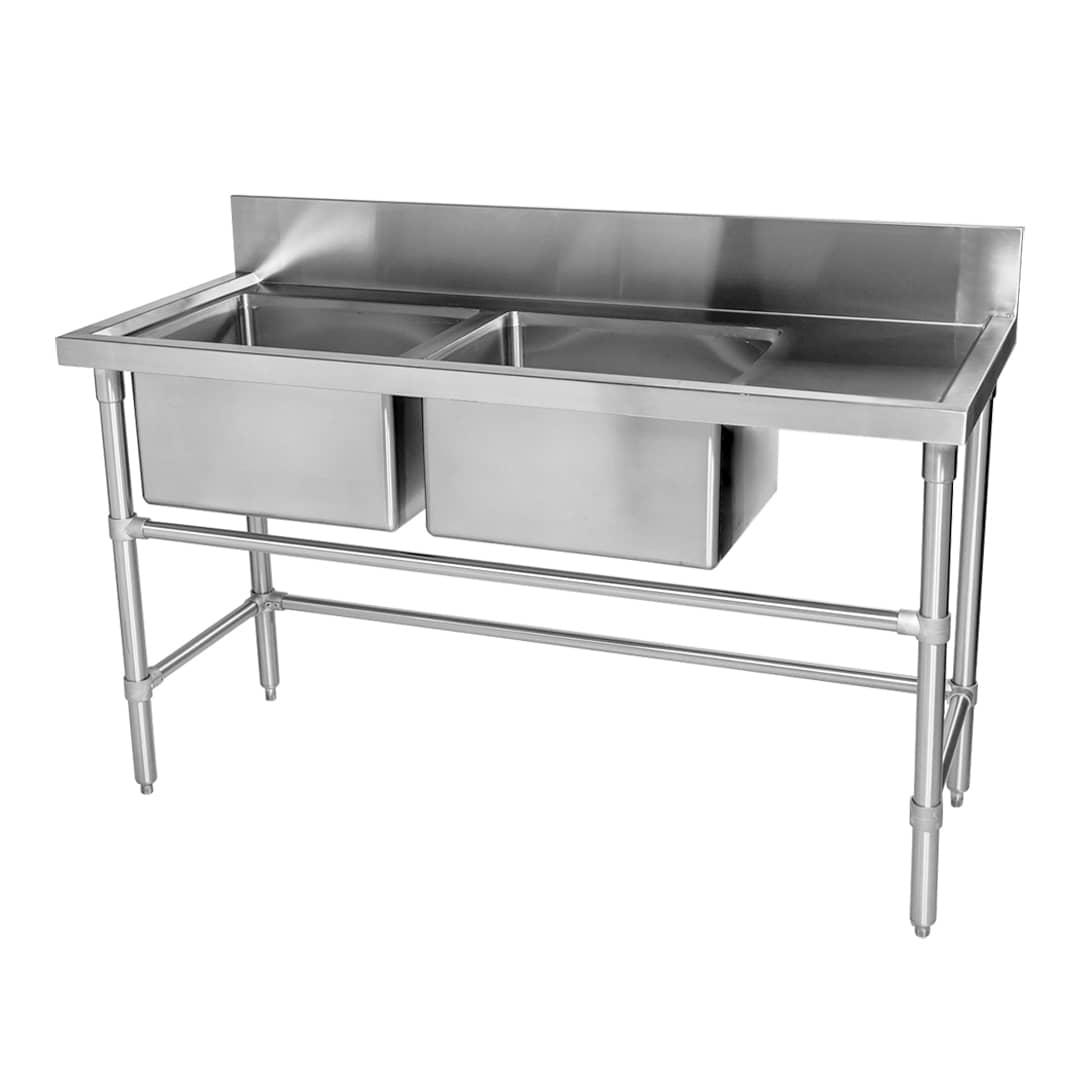 Double Bowl Stainless Sink – Right Bench, 1500 x 610 x 900mm high