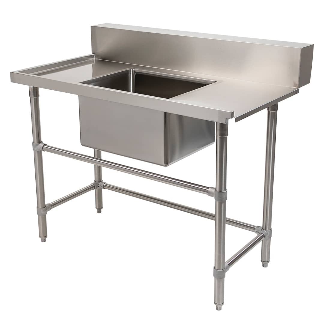 Stainless Dishwasher Inlet Bench, Left Configuration. 1200 x 700 x 900mm high