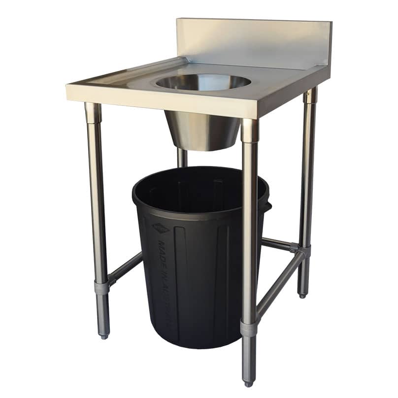 Commercial 304 Grade Stainless Waste Collection Bench with Wide Hole, 600 x 700 x 900mm high