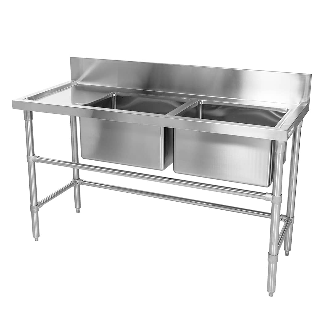 Double Bowl Stainless Sink – Left Bench, 1500 x 610 x 900mm high