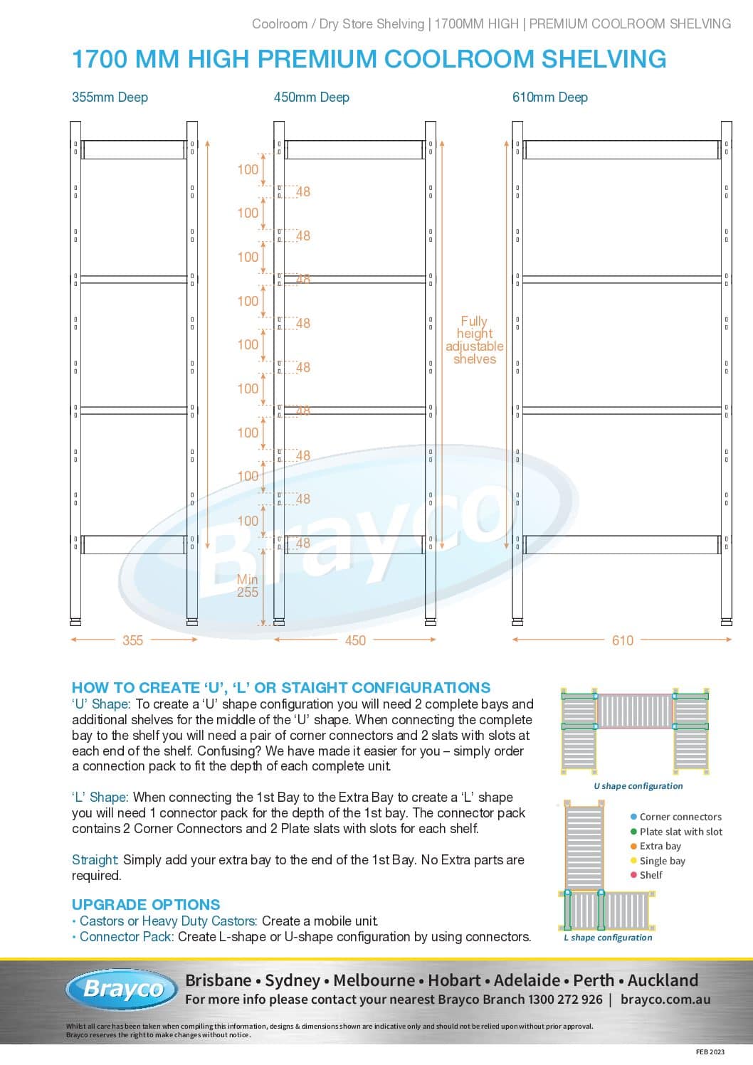 Complete Bay for 1375 x 610 deep x 1700mm high Premium Coolroom