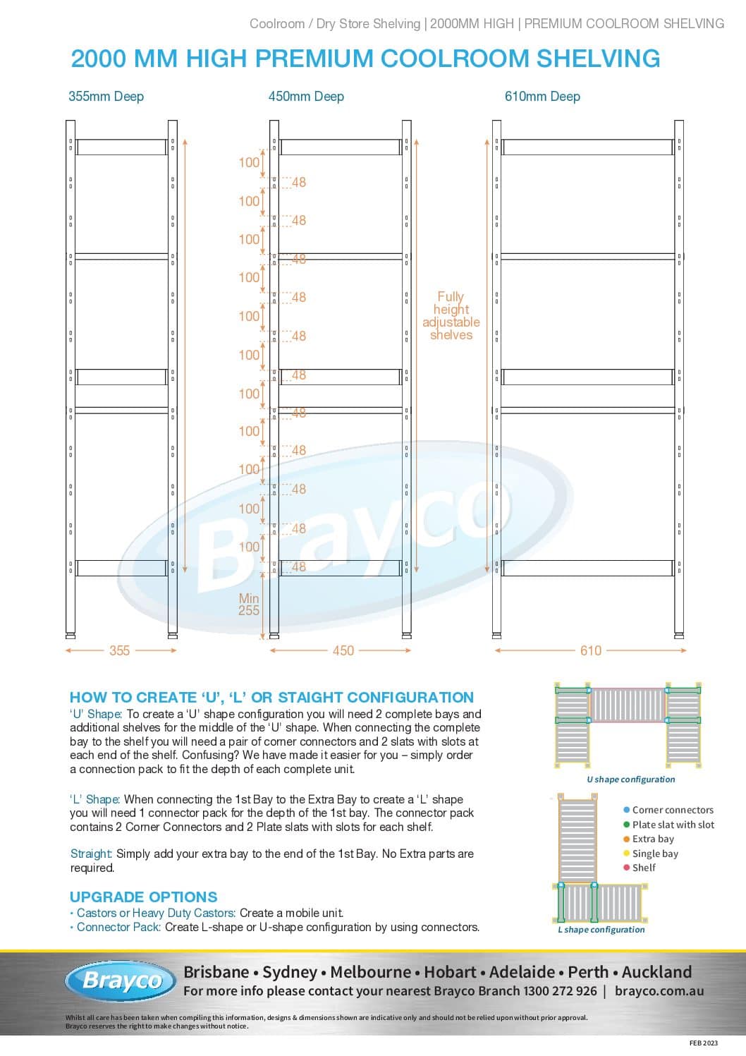 Complete Bay for 1525 x 450 deep x 2000mm high Premium Coolroom