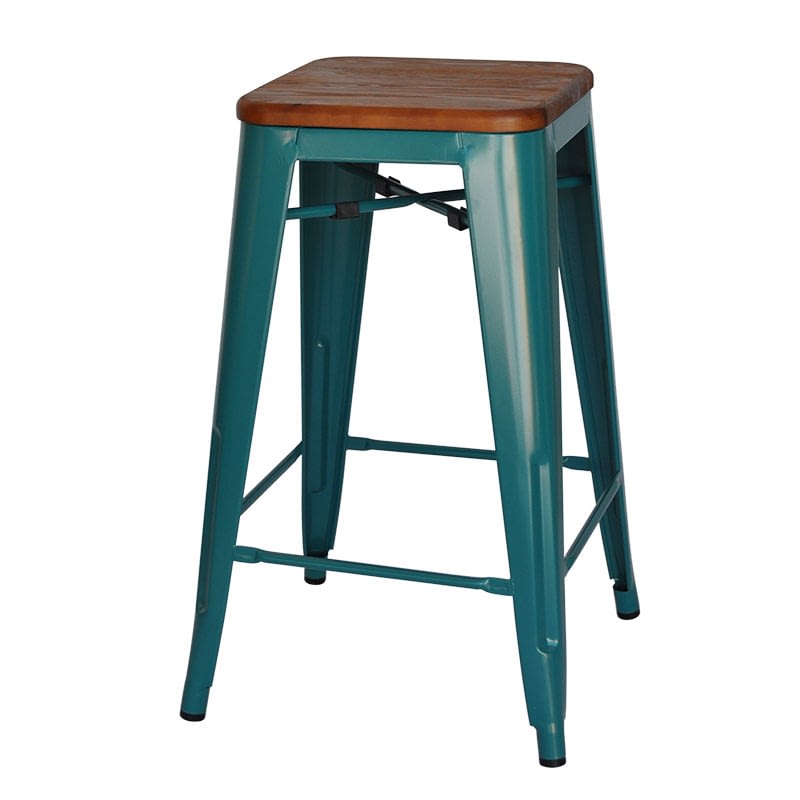 Replica Tolix Counter Stool With Timber, Teal Green Counter Stool