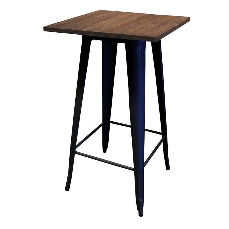 Replica Tolix Wooden Top Bar Table, 60 x 60 x 107cm, black legs