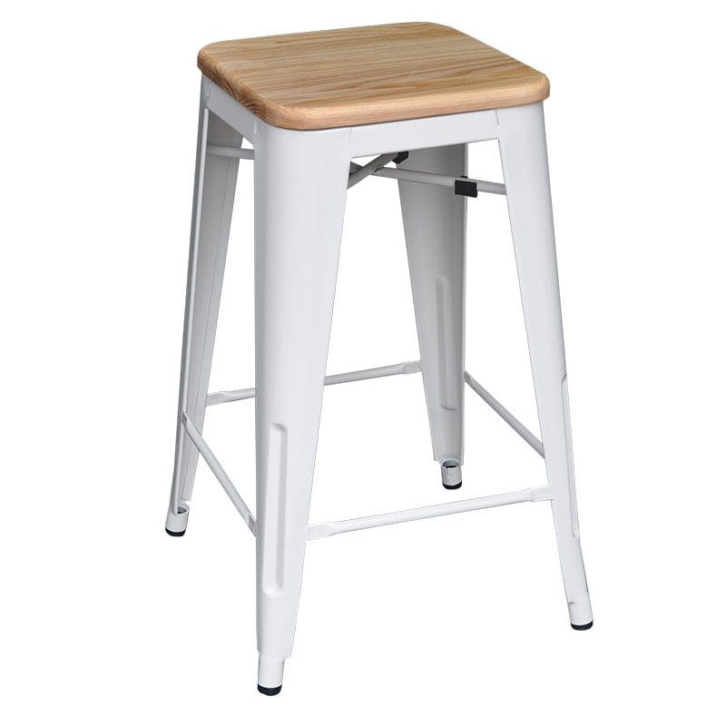 Replica Tolix Counter Stool with Ash Timber Seat, 66cm – white