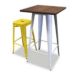 Replica Tolix Wooden Top Bar Table, 60 x 60 x 107cm, White Legs,