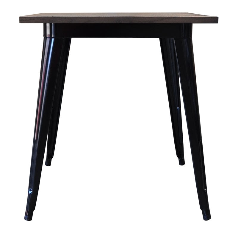 Replica Tolix Wooden Top Table, 70 x 70 x 75cm high, Black Legs.