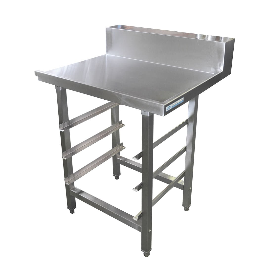 Stainless Dishwasher Outlet Bench, with Undershelves, Left Outlet, 800