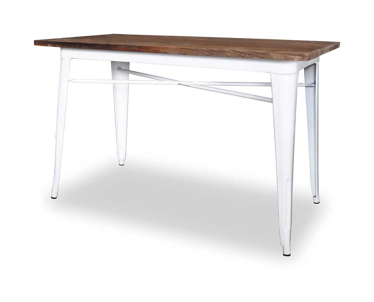 Replica Tolix Wooden Top Table, 120 x 60 x 75cm high, White Legs.