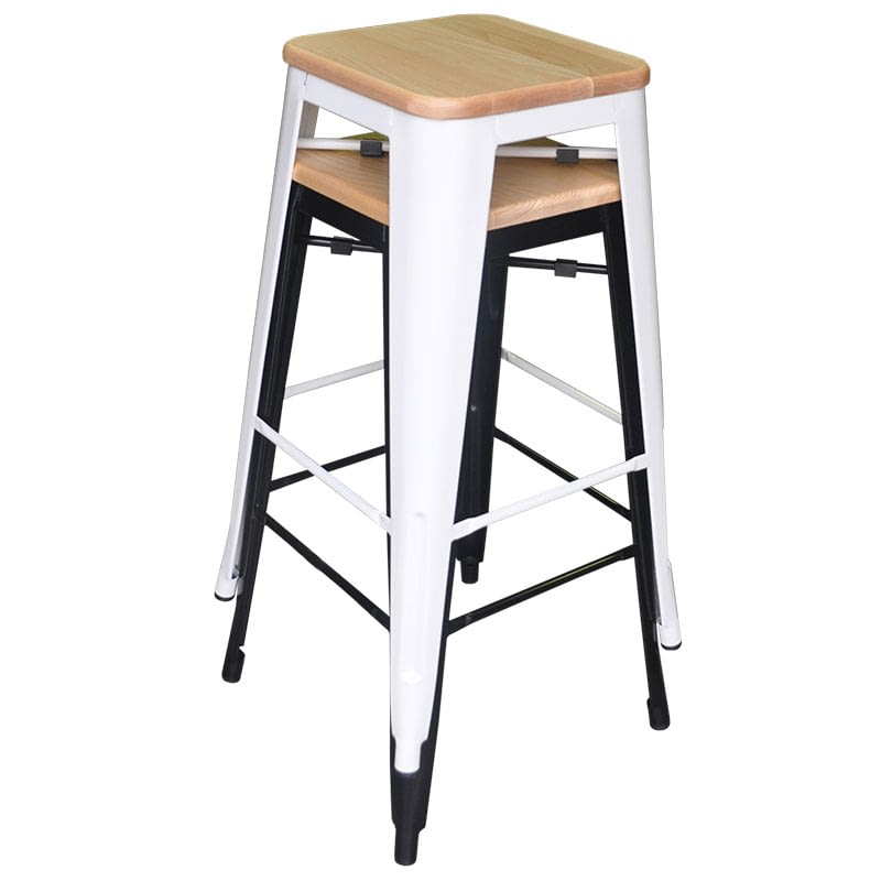 Replica Tolix Bar Stool with Ash Timber Seat, 76cm – 2 colours