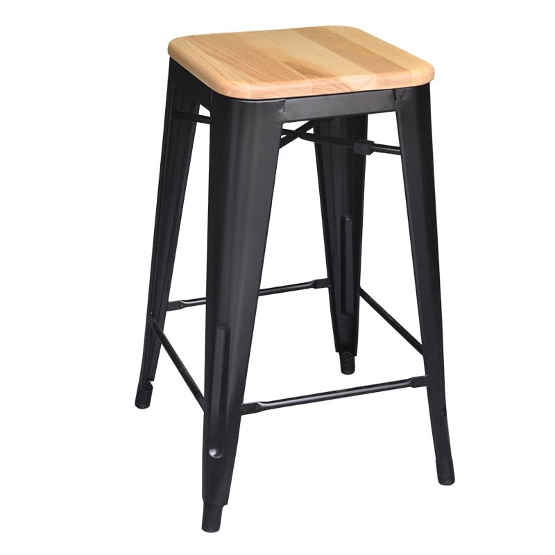 Replica Tolix Counter Stool with Ash Timber Seat, 66cm – black