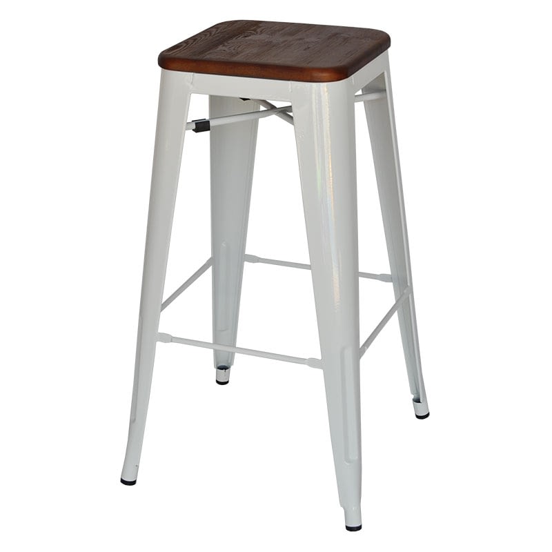 Replica Tolix Bar Stool with Timber Seat (Walnut Finish), 76cm – 4 colours