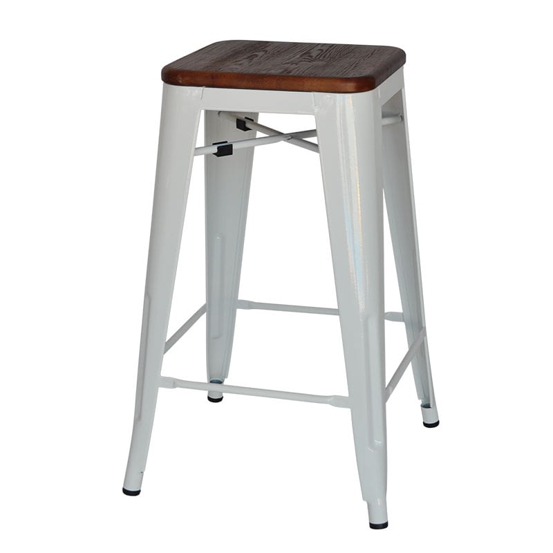 Replica Tolix Counter Stool with Timber Seat (Walnut Finish), 66cm – white