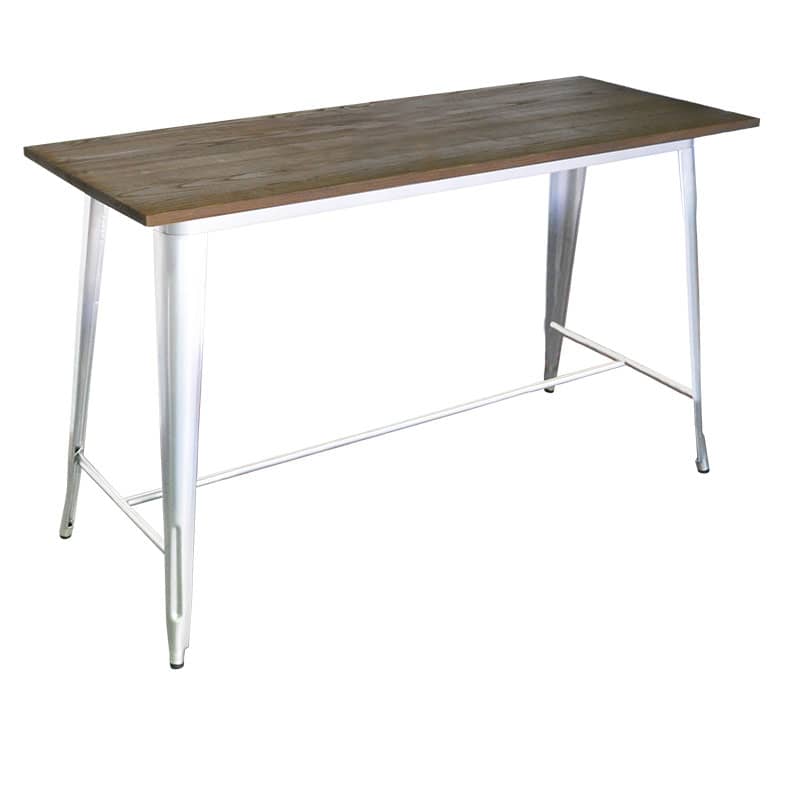 Replica Tolix Wooden Top Counter Height Table, 152 x 60 x 91cm high, White Legs.
