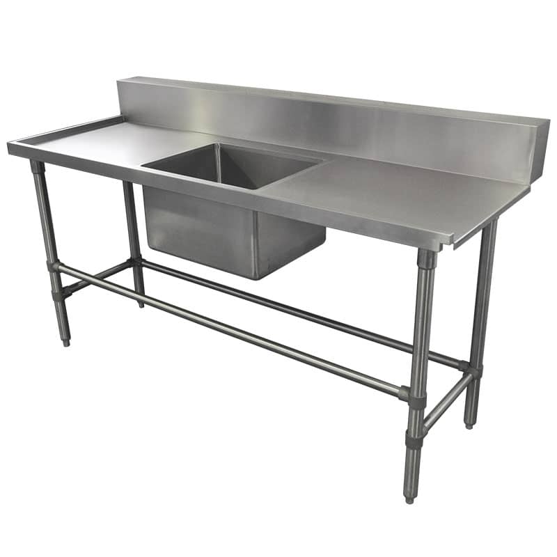 Stainless Dishwasher Inlet Bench, Left Configuration. 1800 x 700 x 900mm high