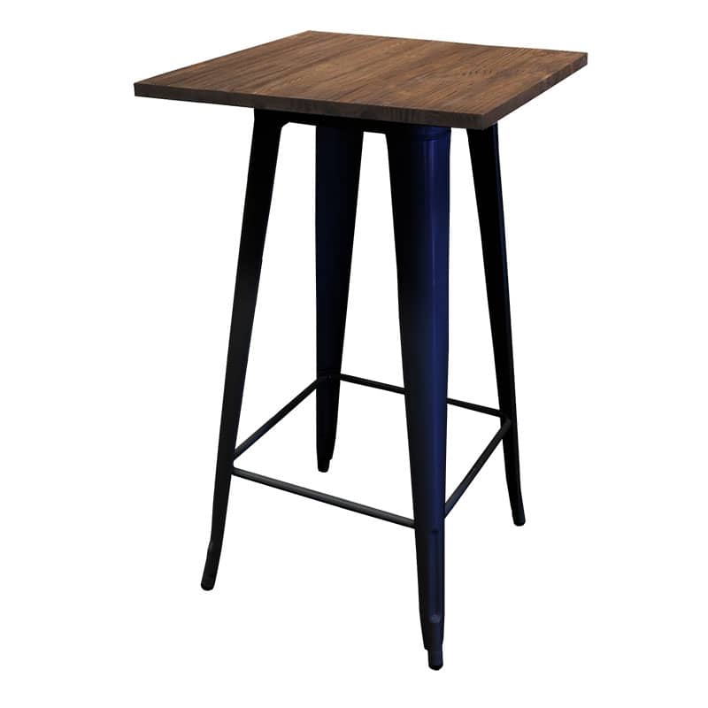 Replica Tolix Wooden Top Counter Table, 60 x 60 x 91cm, black legs