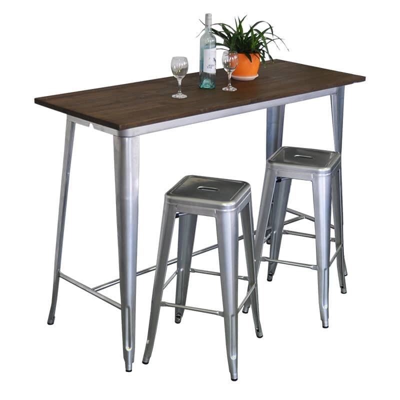Replica Tolix Wooden Top Counter Table, 120 x 60 x 91cm high, Silver Legs
