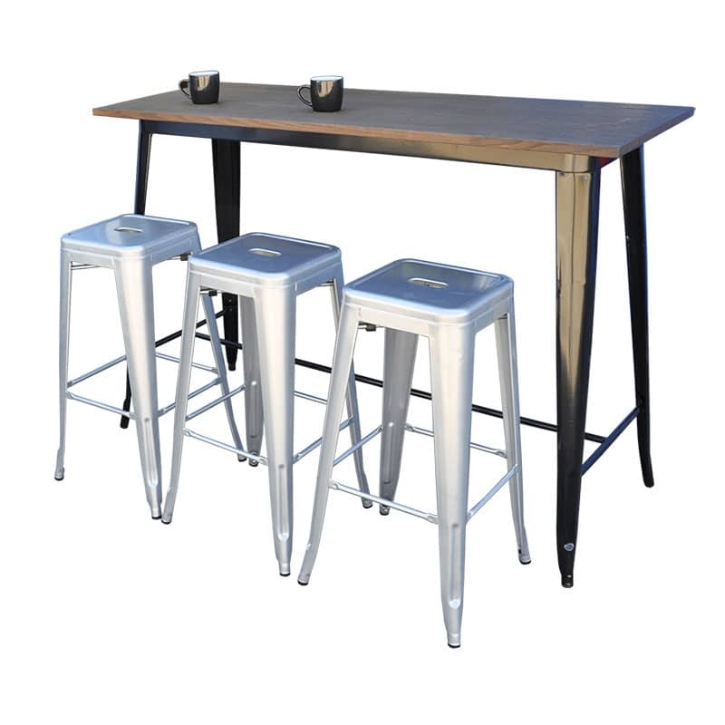 Replica Tolix Wooden Top Bar Table, 120 x 60 x 107cm high, Black Legs.