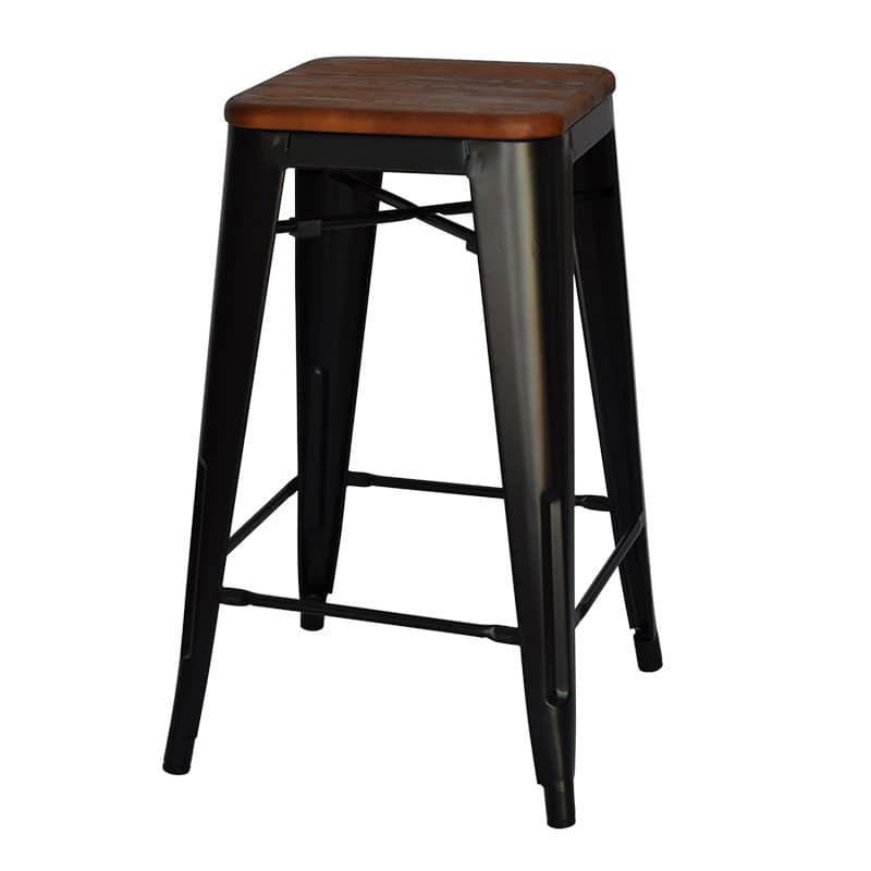 Replica Tolix Counter Stool with Timber Seat (Walnut Finish), 66cm – black
