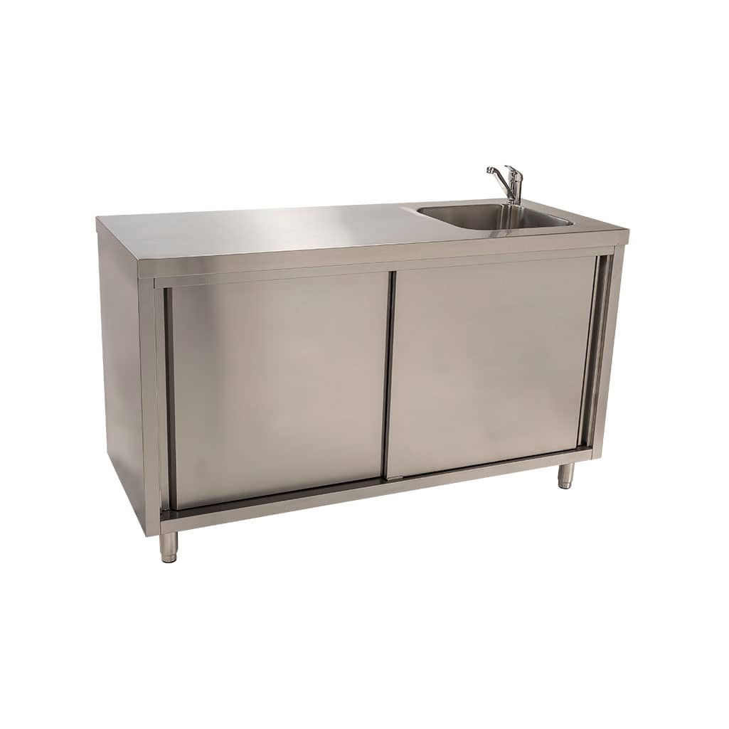 Stainless Steel Cabinet with fully integrated sink on right. 1500 x 610 x 900mm high